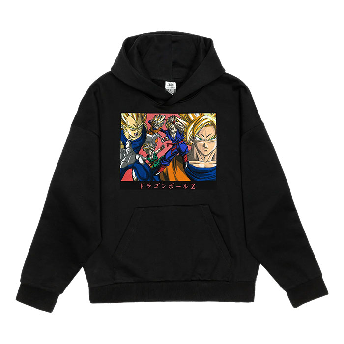 Men's Black Dragonballz Anime Series Large Graphic Hoodie