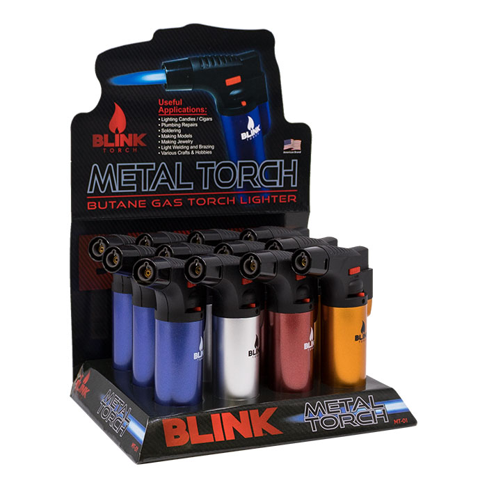 Blink Metal Torch Butane Gas Lighter Display Of 12