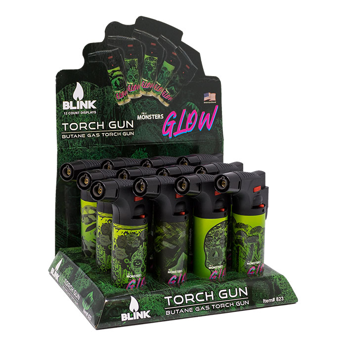 Blink Folk Monsters Glow Torch Gun Butane Gas Lighter Display Of 12