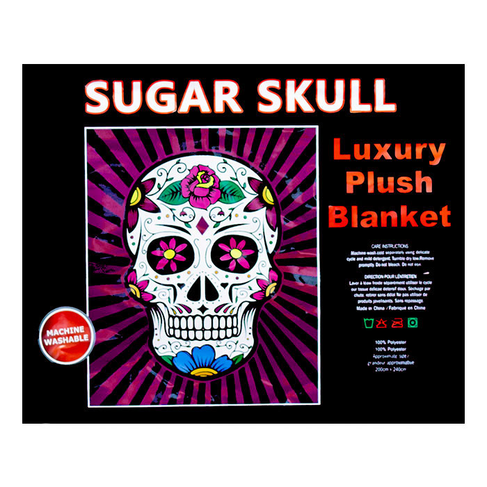 Pink Sugar Skull Queen Size Plush Blanket 