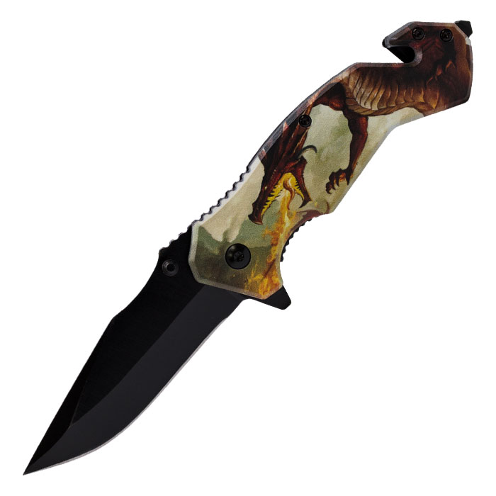 Brown Fiery Draconian Creature Foldable Matt Finish Pocket Knife by Perucci