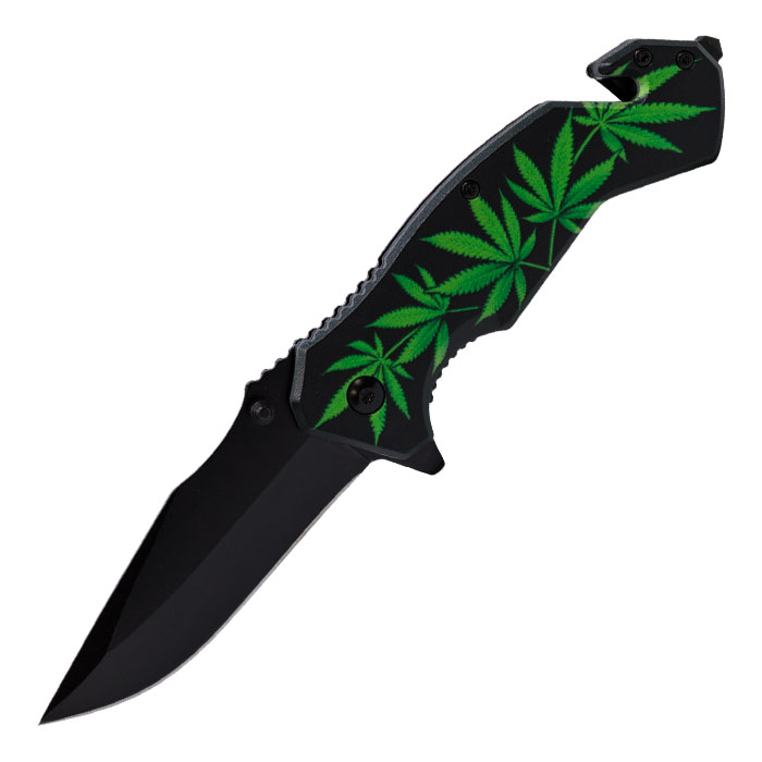 Black Herb Foliage Theme Foldable Matt Finish Pocket Knife by Perucci