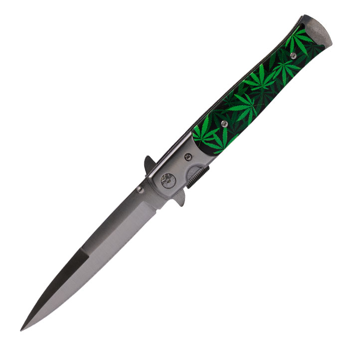 Silver-Green Bunch of Leaves with a Matte Finish Foldable Pocket Knife by Perucci