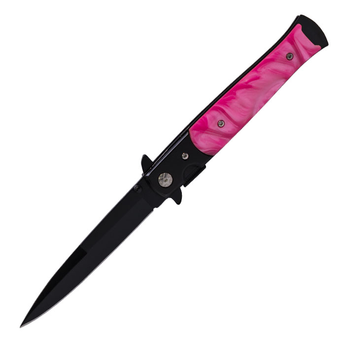 Black and Pink Marble Finish Foldable Pocket Knife by Perucci