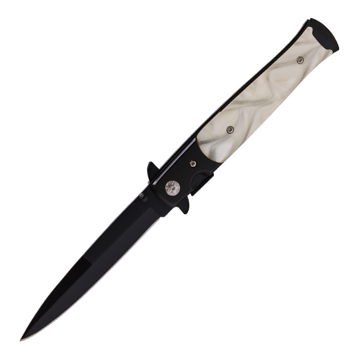 Black and White Shiny Finish Foldable Pocket Knife by Perucci 