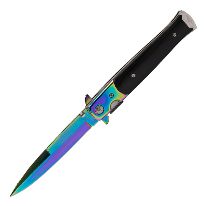 Rainbow and Black Polished Surface Foldable Pocket Knife by Perucci 