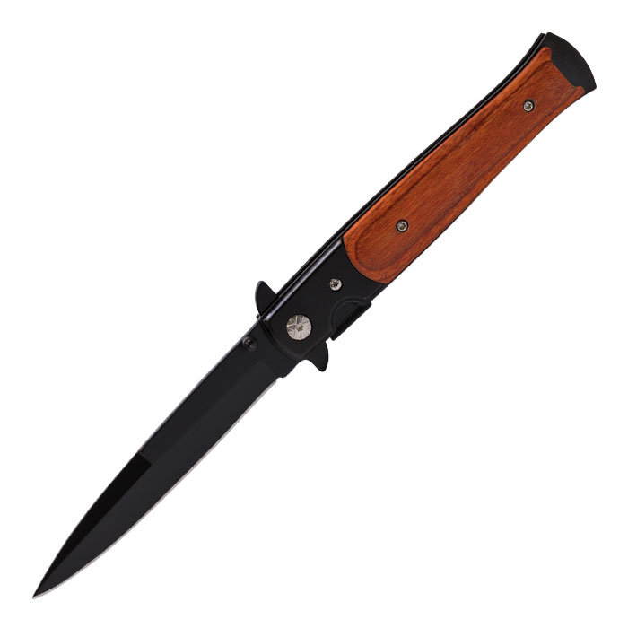 Black and Wood Textured Foldable Pocket Knife by Perucci