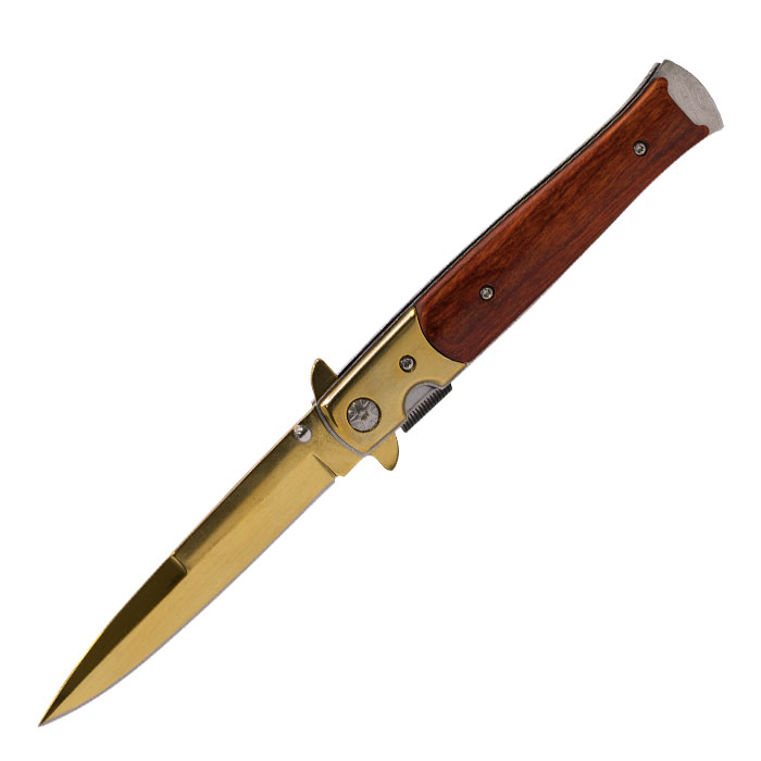 Gold and Wood Textured Foldable Pocket Knife by Perucci