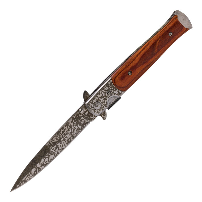 Silver and Wood Textured Foldable Pocket Knife by Perucci