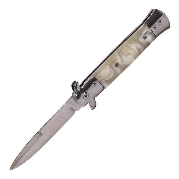 White Pearl Marble Effect Foldable Pocket Knife by Perucci