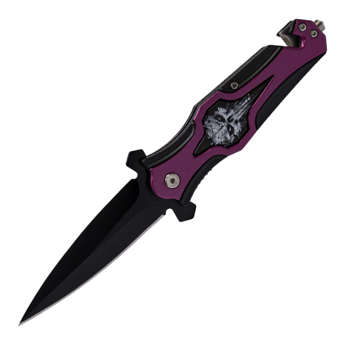 Handle Featuring Purple-Black Furious Creature Illustration Foldable Pocket Knife by Perucci