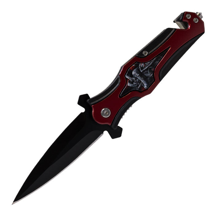 Handle Featuring Red-Black Wolves Pack Illustration Foldable Pocket Knife by Perucci