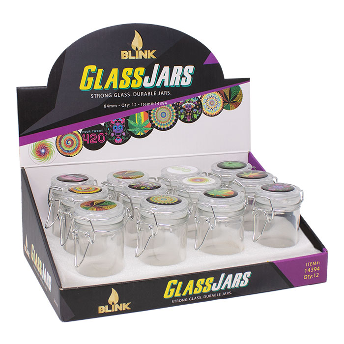 Blink Storage Glass 84mm Jars Latch Top  Display of 12