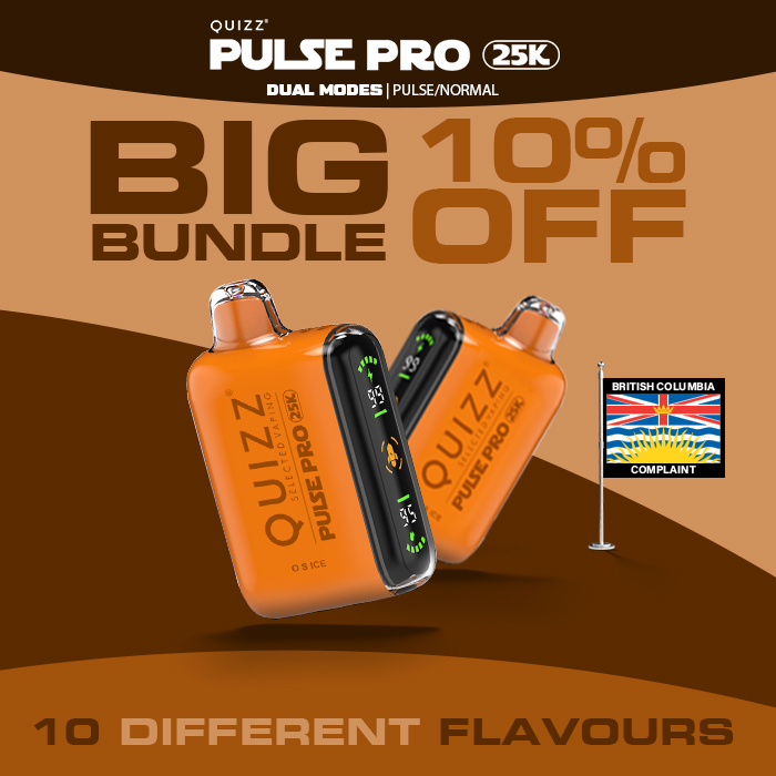 BC Compliance-Quizz Pulse Pro Disposable Vape Bundle Display of 10 Different Flavors