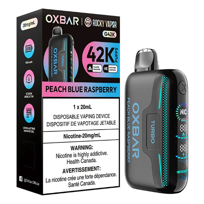 Peach Blue Raspberry Oxbar Rocky Vapor G42K Puffs Disposable Vape Ct 4