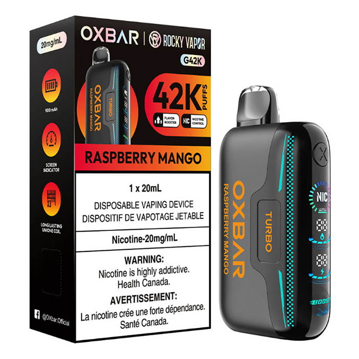 Raspberry Mango Oxbar Rocky Vapor G42K Puffs Disposable Vape Ct 4