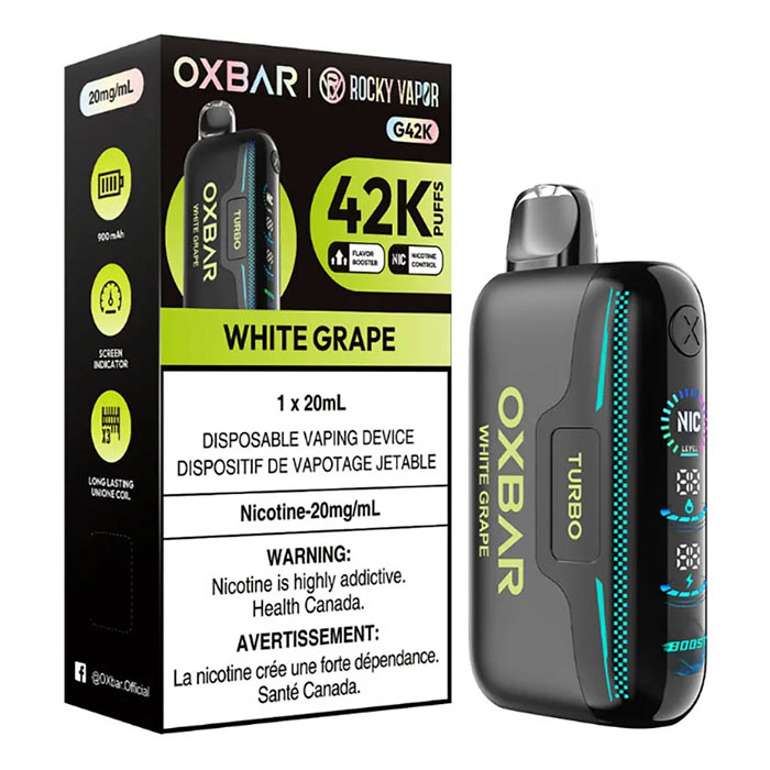 White Grape Oxbar Rocky Vapor G42K Puffs Disposable Vape Ct 4