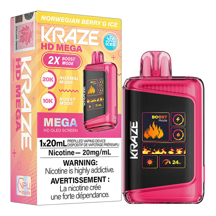 Norwegian Berry G Ice Kraze HD Mega 20000 Puffs Disposable Vape Ct 5