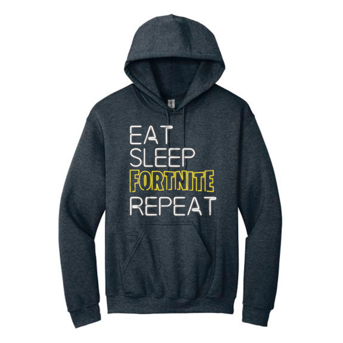 Men Grey Eat Sleep Fortnite Repeat Graphic Hoodie