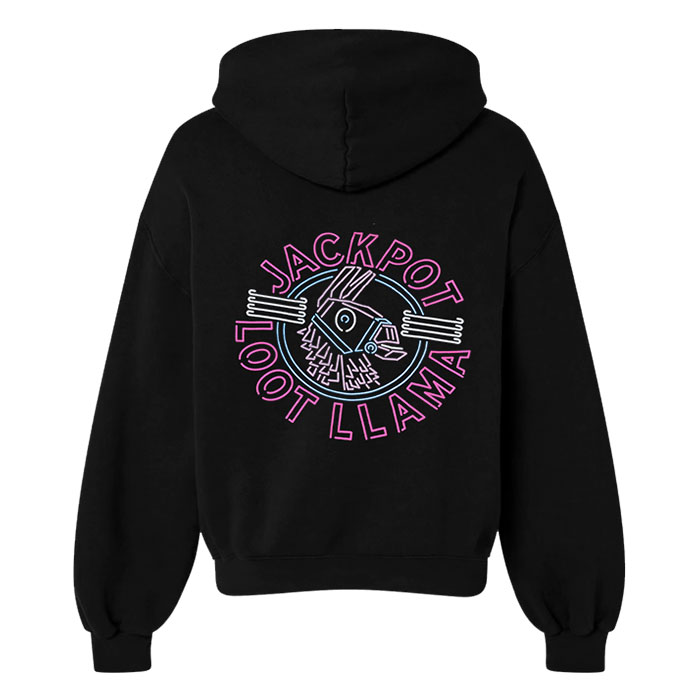 Unisex Black Fortnite Jackpot Loot Llama Back Pattern Hoodie