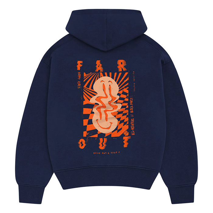 Unisex Dark Blue Far Out Dripping Smile Premium Zipper Hoodie