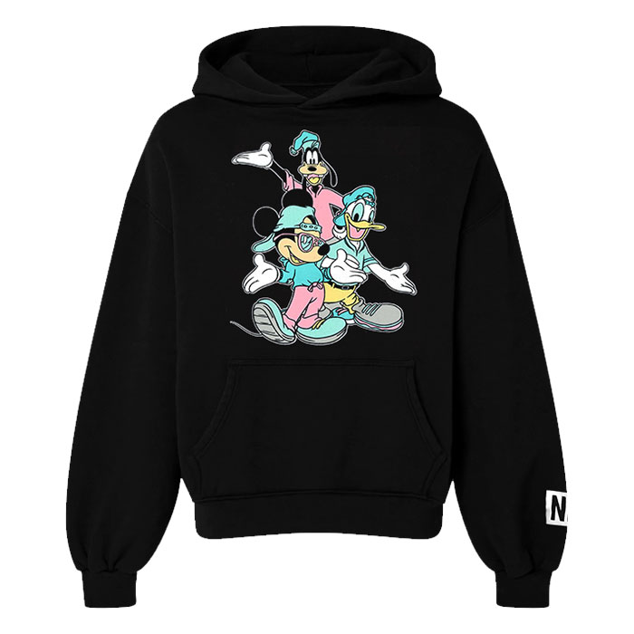 Unisex Black Micky with Team Print Hoodie