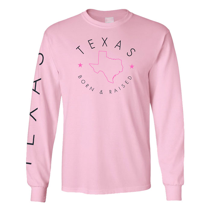 Unisex Pink Born & Raised Texas Mad Engine Full Sleeves T-Shirt