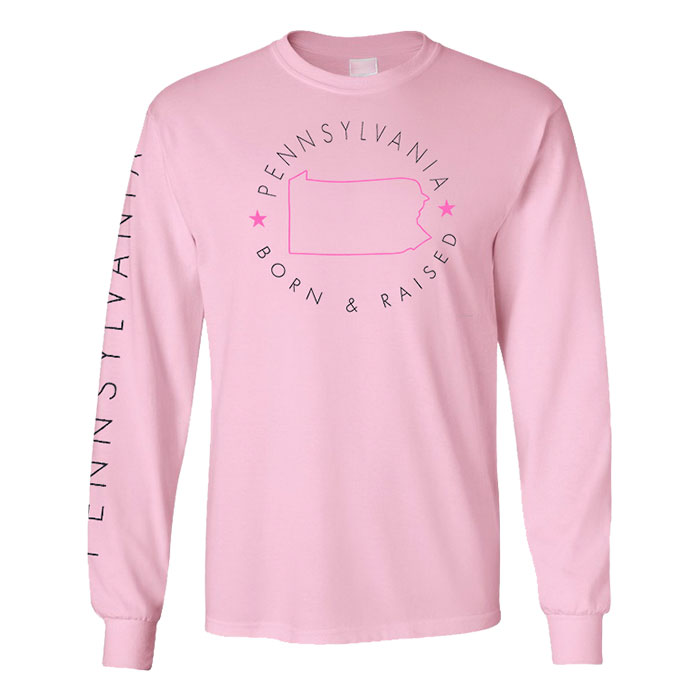 Unisex Pink Born & Raised Pennsylvania Mad Engine Full Sleeves T-Shirt