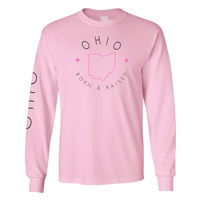 Unisex Pink Born & Raised Ohio Mad Engine Full Sleeves T-Shirt