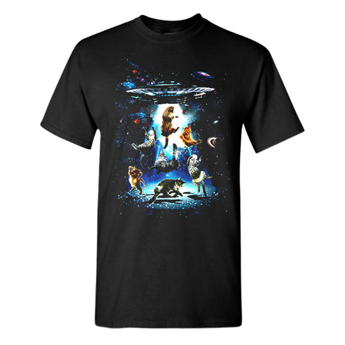 Unisex Black Outer Space Kittens Mad Engine Graphic T-Shirt