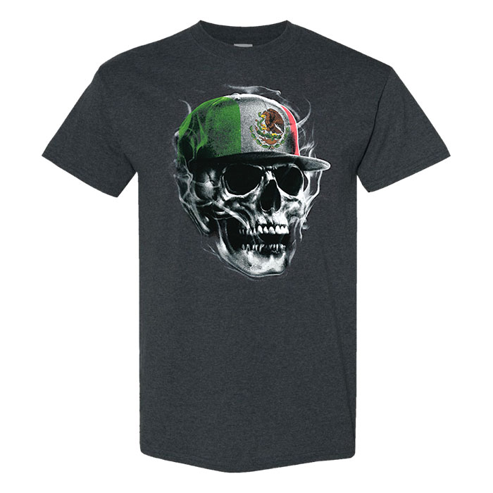 Men's Grey Skull Boldly Cloaked in an Eagle Hat Mad Engine T-Shirt