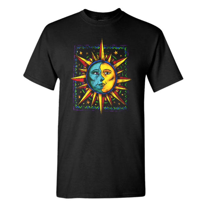 Unisex Black Solar and Lunar Balance Mad Engine Graphic T-Shirt