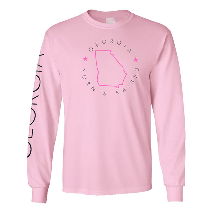 Unisex Pink Born & Raised Georgia Mad Engine Full Sleeves T-Shirt