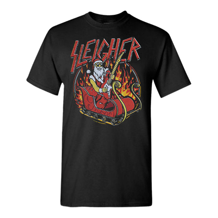 Unisex Black Sleigher Rock Santa Graphic T-shirt