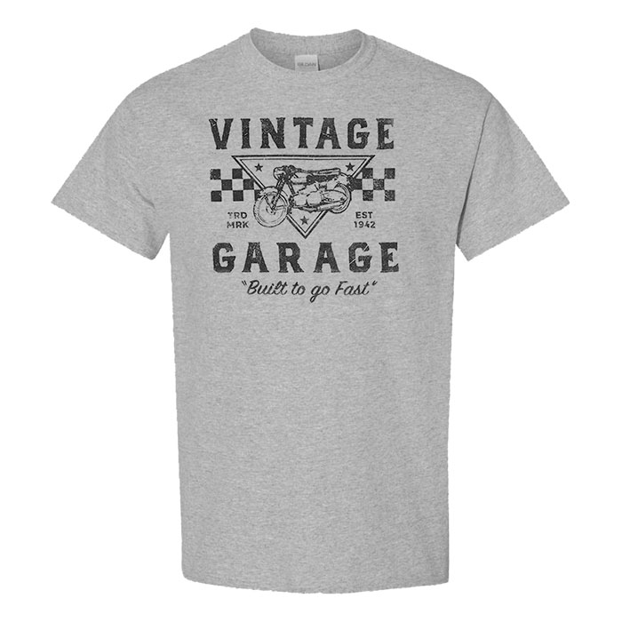 Unisex Grey Vintage Garage Built to Go Fast Graphic T-Shirt