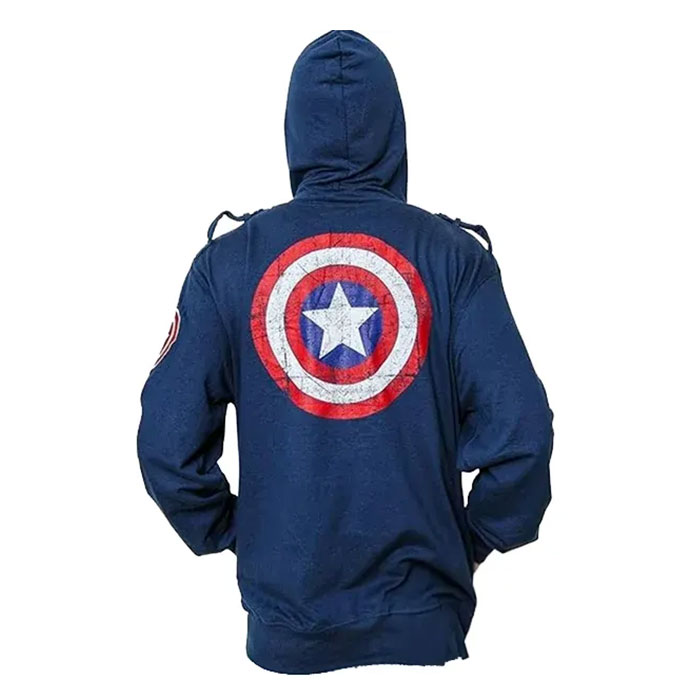 Unisex Blue Zipper Captain America Classic Hoodie