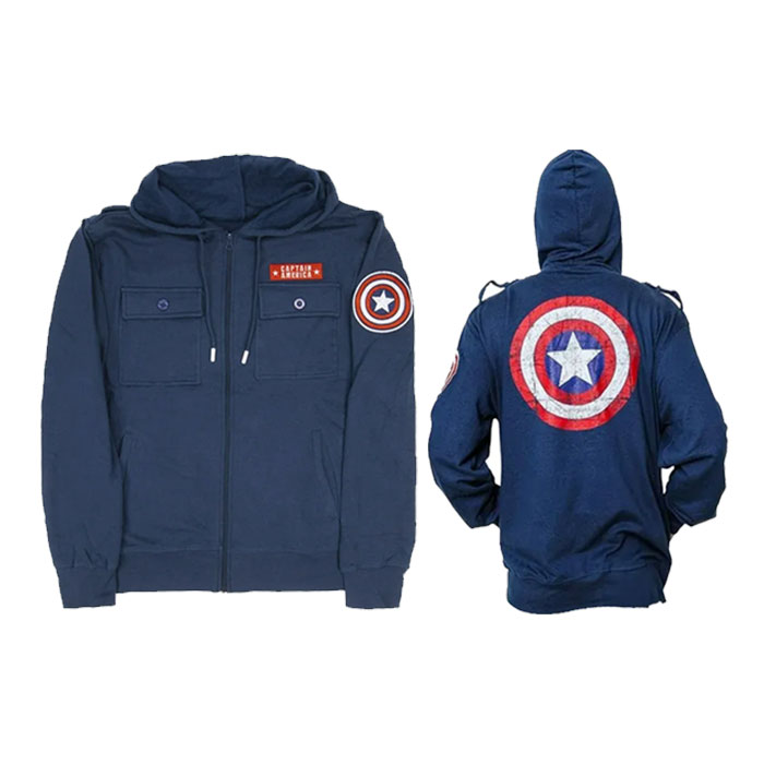 Unisex Blue Zipper Captain America Classic Hoodie