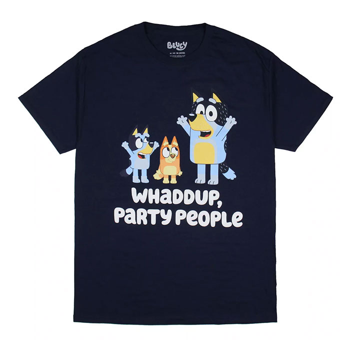 Unisex Bluey Whaddup Party People Navy Blue Graphic T-Shirt