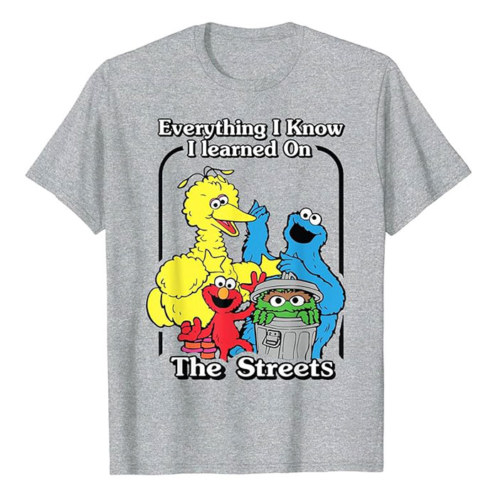 Unisex Grey Sesame Street Everything I know I learned On Graphic T-Shirt