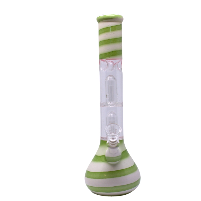 Green Striped Percolator 12 Inches Glass Bong
