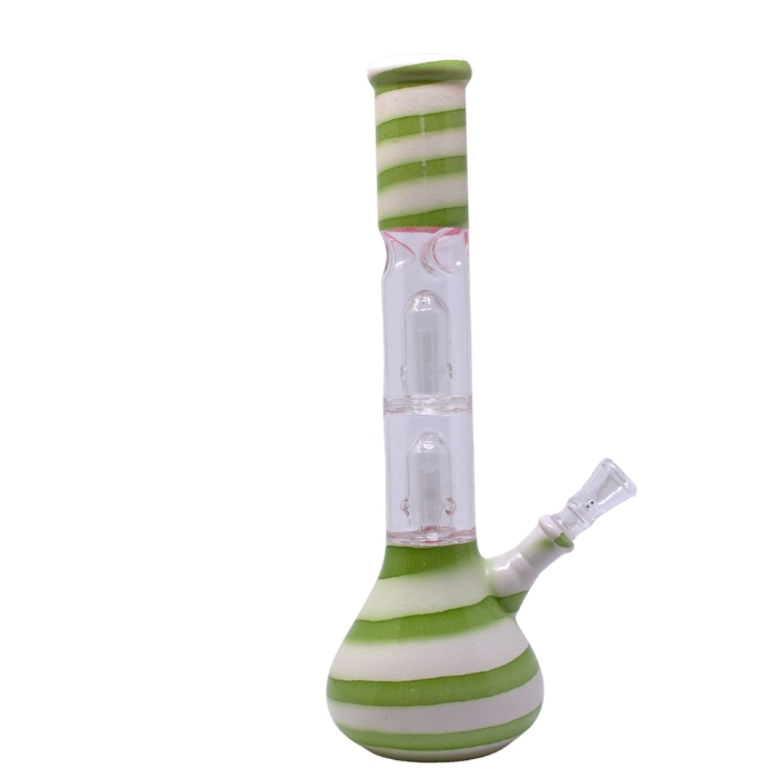 Green Striped Percolator 12 Inches Glass Bong