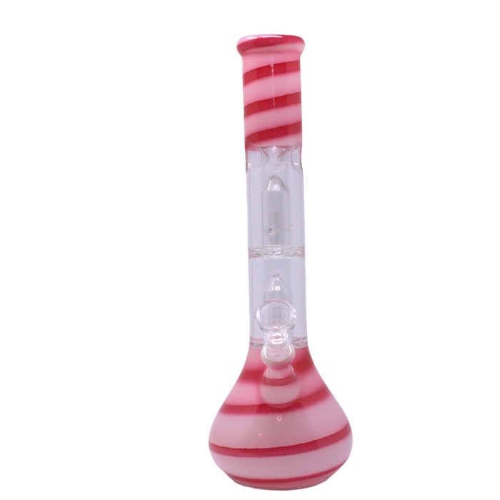 Red Striped Percolator 12 Inches Glass Bong