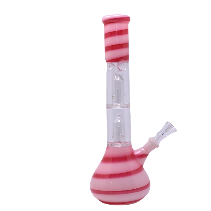 Red Striped Percolator 12 Inches Glass Bong