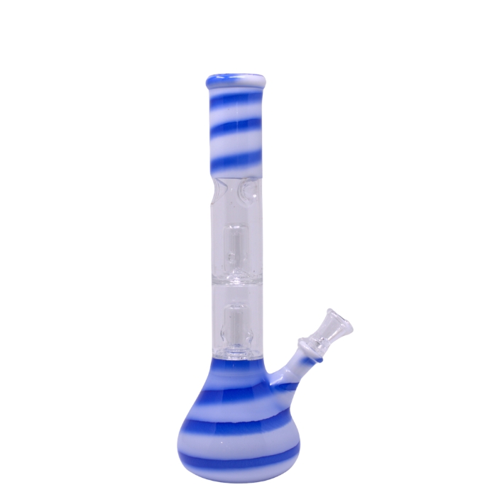 Blue Striped Percolator 12 Inches Glass Bong