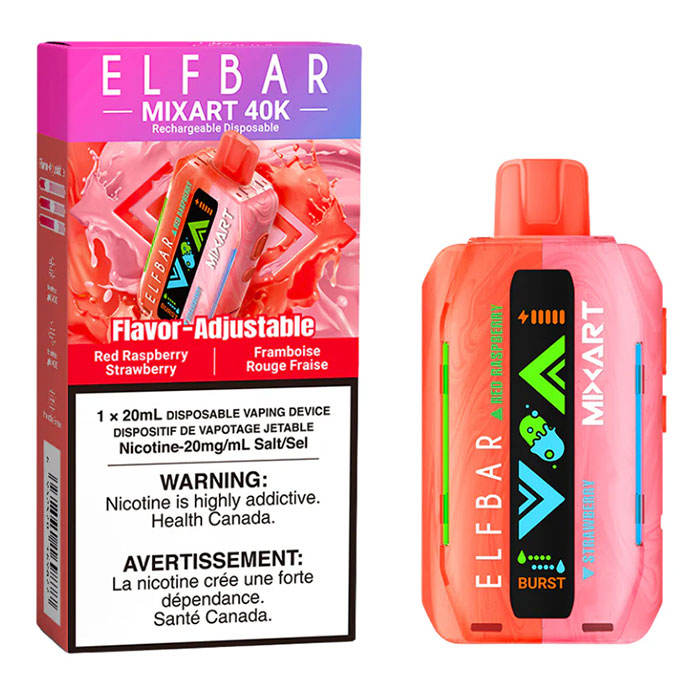 (Stamped) Red Raspberry Strawberry Elfbar MixArt 40000 Puffs Disposable Vape Ct-5