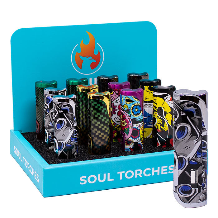 Soul Vivid Pop Geometry Torch Lighters Display of 12 Soul Vivid Pop Geometry Torch Lighters Display of 12