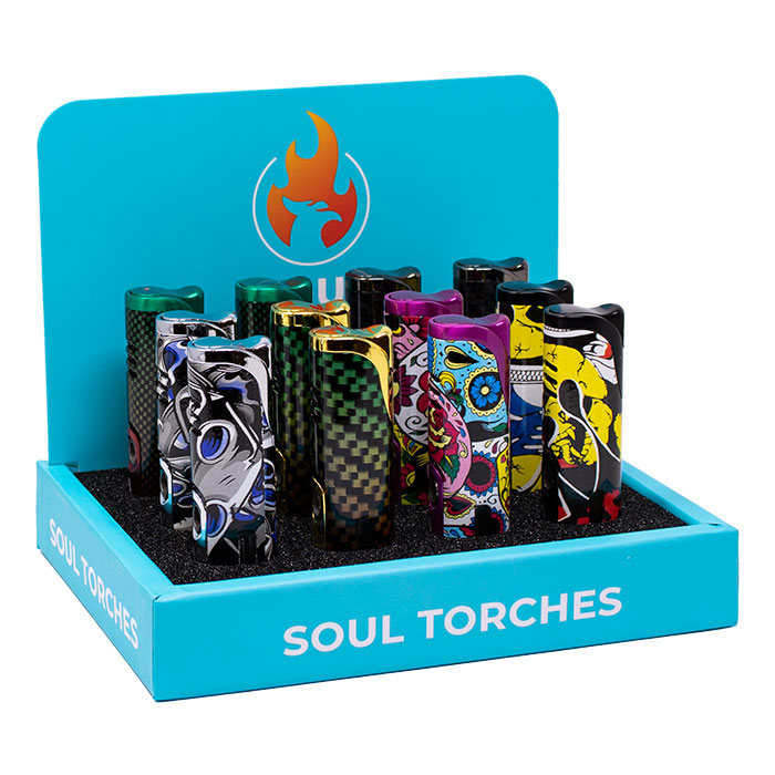 Soul Vivid Pop Geometry Torch Lighters Display of 12
