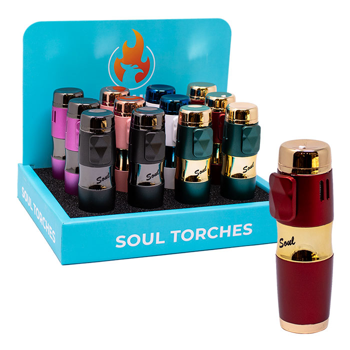 Soul Steel-Shine Torch Lighters Display of 12 Soul Steel-Shine Torch Lighters Display of 12