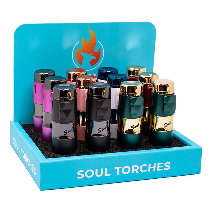 Soul Steel-Shine Torch Lighters Display of 12