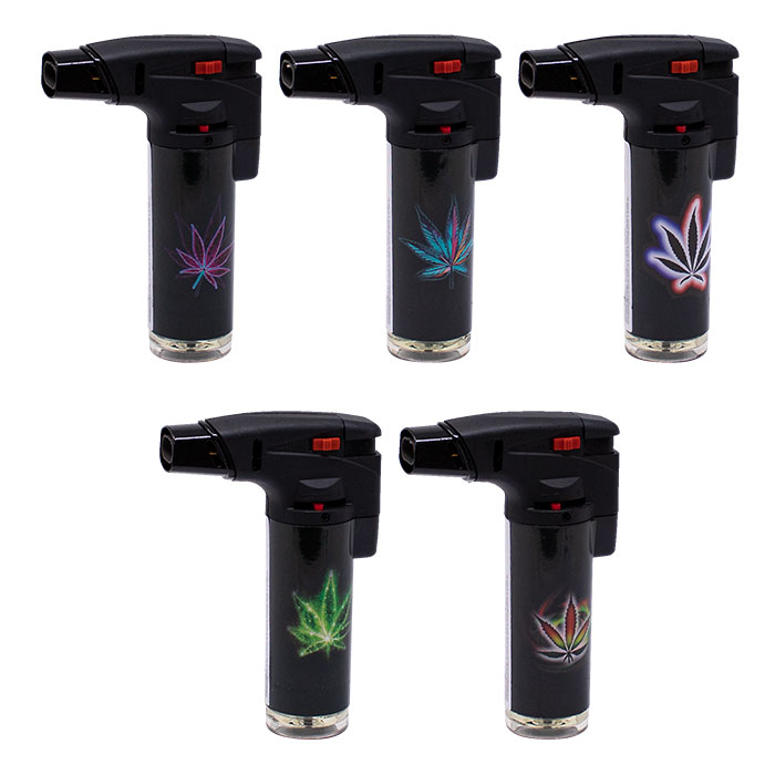 Soul Leaf Motif Torch Double Flame Lighters Display of 15